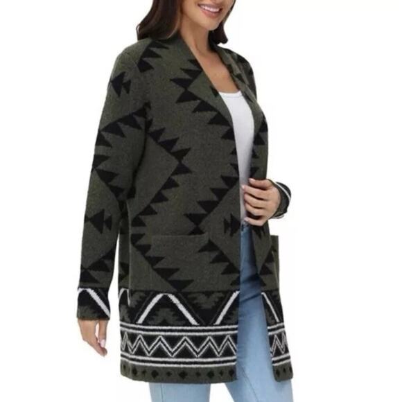 Frye Southwest Aztec Knit Cozy Cardigan Sweater Jacket Large NWT - Picture 3 of 9